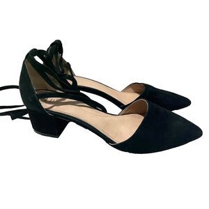 J Jill Women Black Slingback Heel 9.5 Suede Leather Lace D'Orsay Classic Block